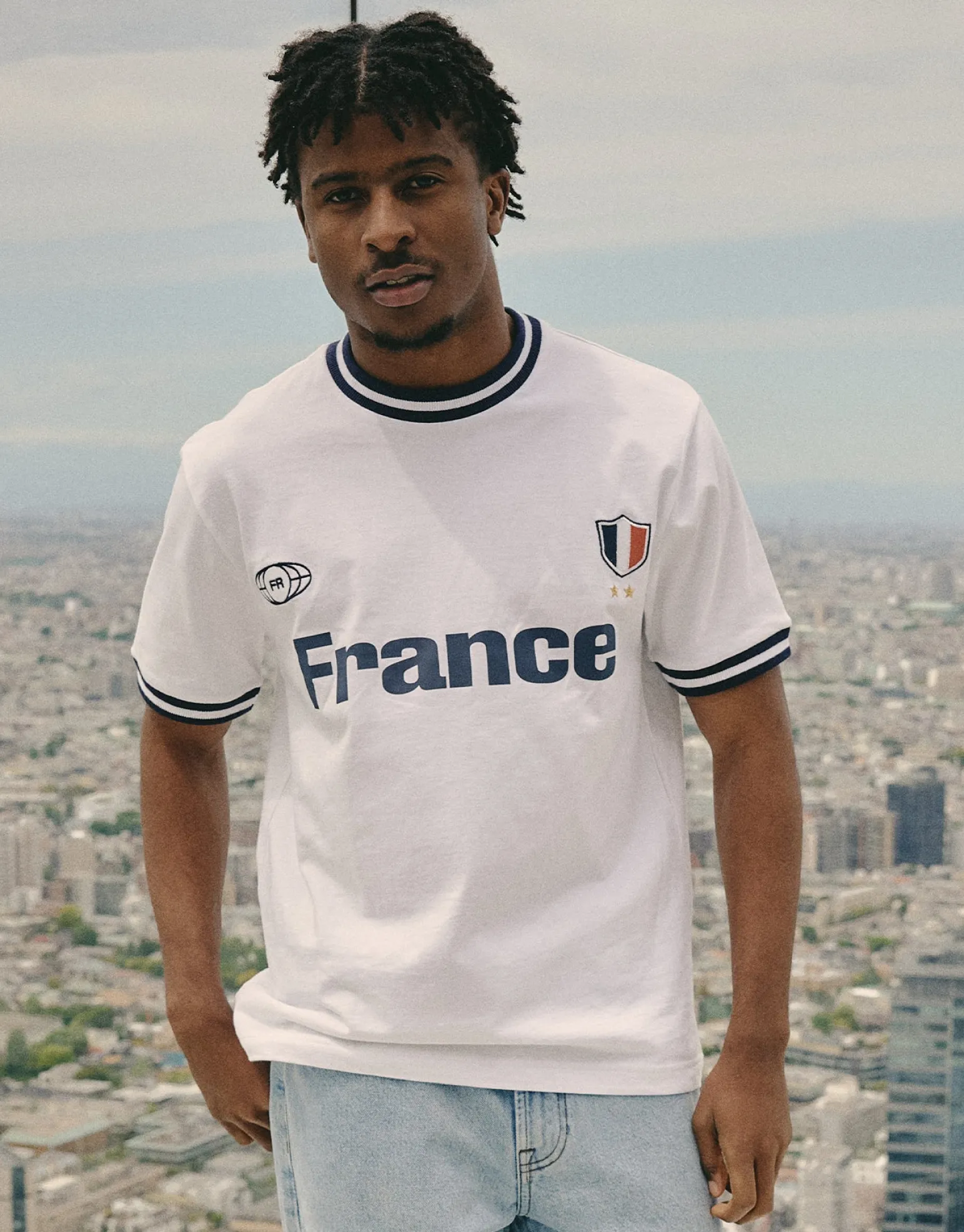 Retro France Football T Shirt in Blanc