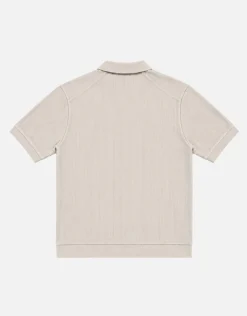 Ribbed Knit Short Sleeve Polo Shirt in Khaki