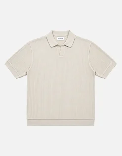 Ribbed Knit Short Sleeve Polo Shirt in Khaki