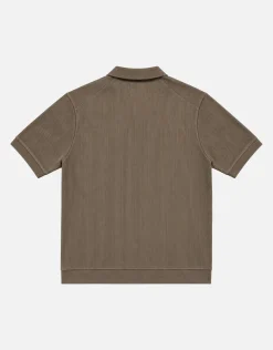 Ribbed Knit Short Sleeve Polo Shirt in Khaki