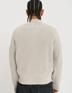 Ribbed Quarter Zip Knit in Stone