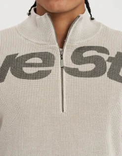 Ribbed Quarter Zip Knit in Stone