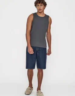 Ribbed Slim Fit Cotton Singlet in Black