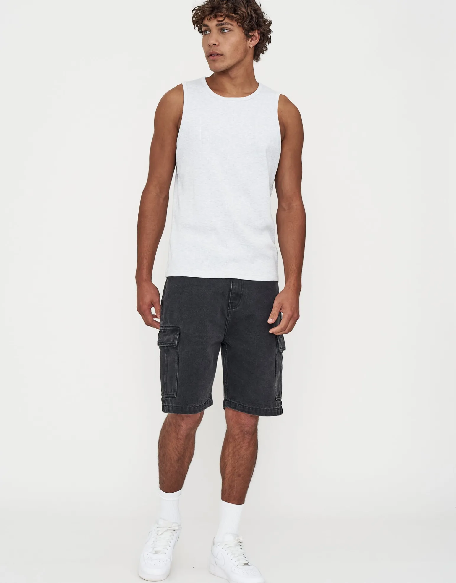 Ribbed Slim Fit Cotton Singlet in White