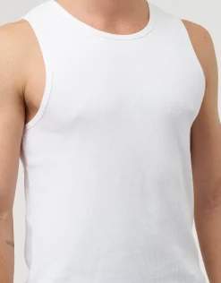 Ribbed Slim Fit Cotton Singlet in White