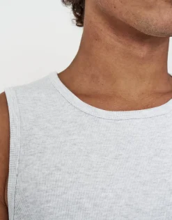 Ribbed Slim Fit Cotton Singlet in White