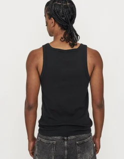 Ribbed Square Neck Singlet in Black