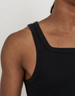 Ribbed Square Neck Singlet in Black