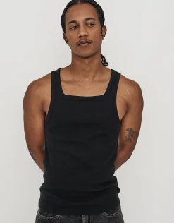 Ribbed Square Neck Singlet in White