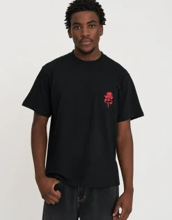 Rose Print Relaxed Fit T Shirt in Black