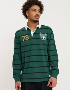 Rugby Heritage Long Sleeve Stripe Polo in Green