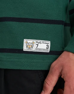 Rugby Heritage Long Sleeve Stripe Polo in Green