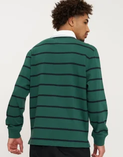 Rugby Heritage Long Sleeve Stripe Polo in Green