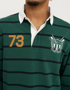 Rugby Heritage Long Sleeve Stripe Polo in Green