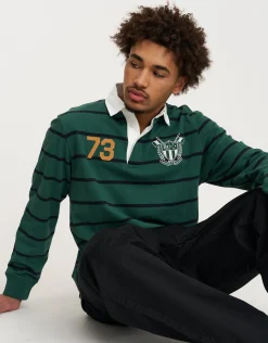 Rugby Heritage Long Sleeve Stripe Polo in Green