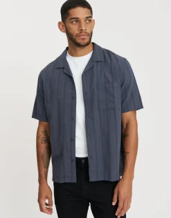 Saber Texture Short Sleeve Shirt in Shadow Blue