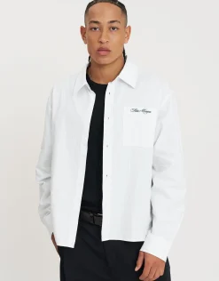 San Marino Oxford Long Sleeve Shirt in White/grey