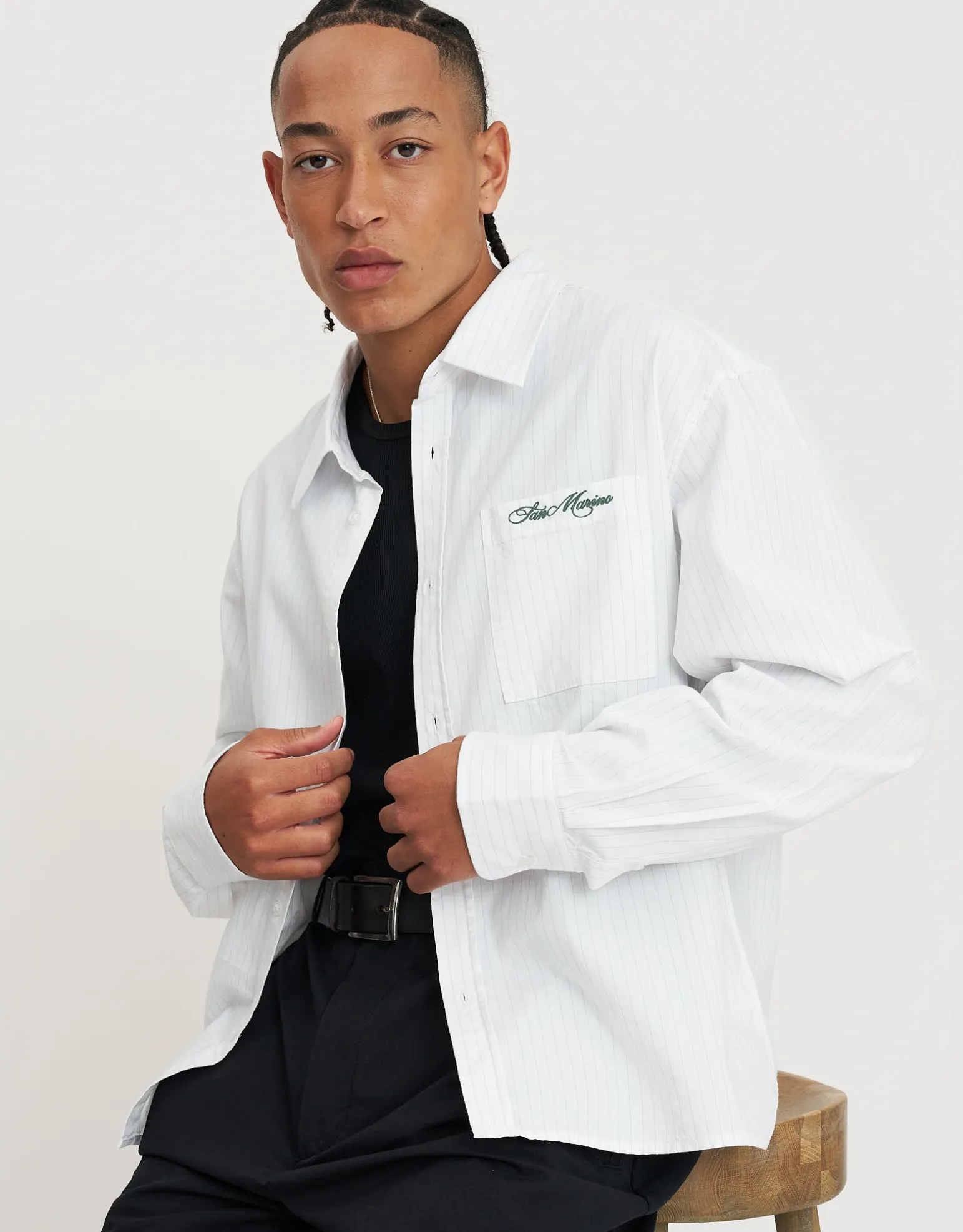 San Marino Oxford Long Sleeve Shirt in White/grey