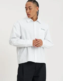 San Marino Oxford Long Sleeve Shirt in White/grey