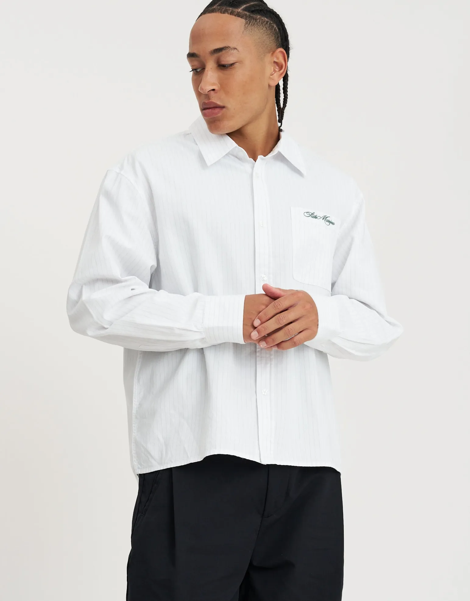 San Marino Oxford Long Sleeve Shirt in White/grey