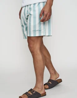 San Sebastian Striped Swim Shorts in Mint/offwhite