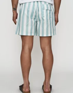 San Sebastian Striped Swim Shorts in Mint/offwhite