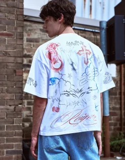 Scribbles Box Fit T Shirt in Blanc
