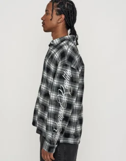 Script Check Oversized Long Sleeve Shirt in Black Check
