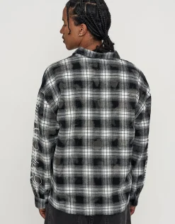 Script Check Oversized Long Sleeve Shirt in Black Check