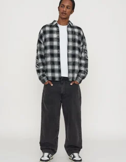 Script Check Oversized Long Sleeve Shirt in Black Check