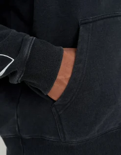 Script Oversized Cropped Zip Up Hoodie in Washed Black