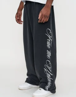 Script Wide Leg Track Pants in Washed Black