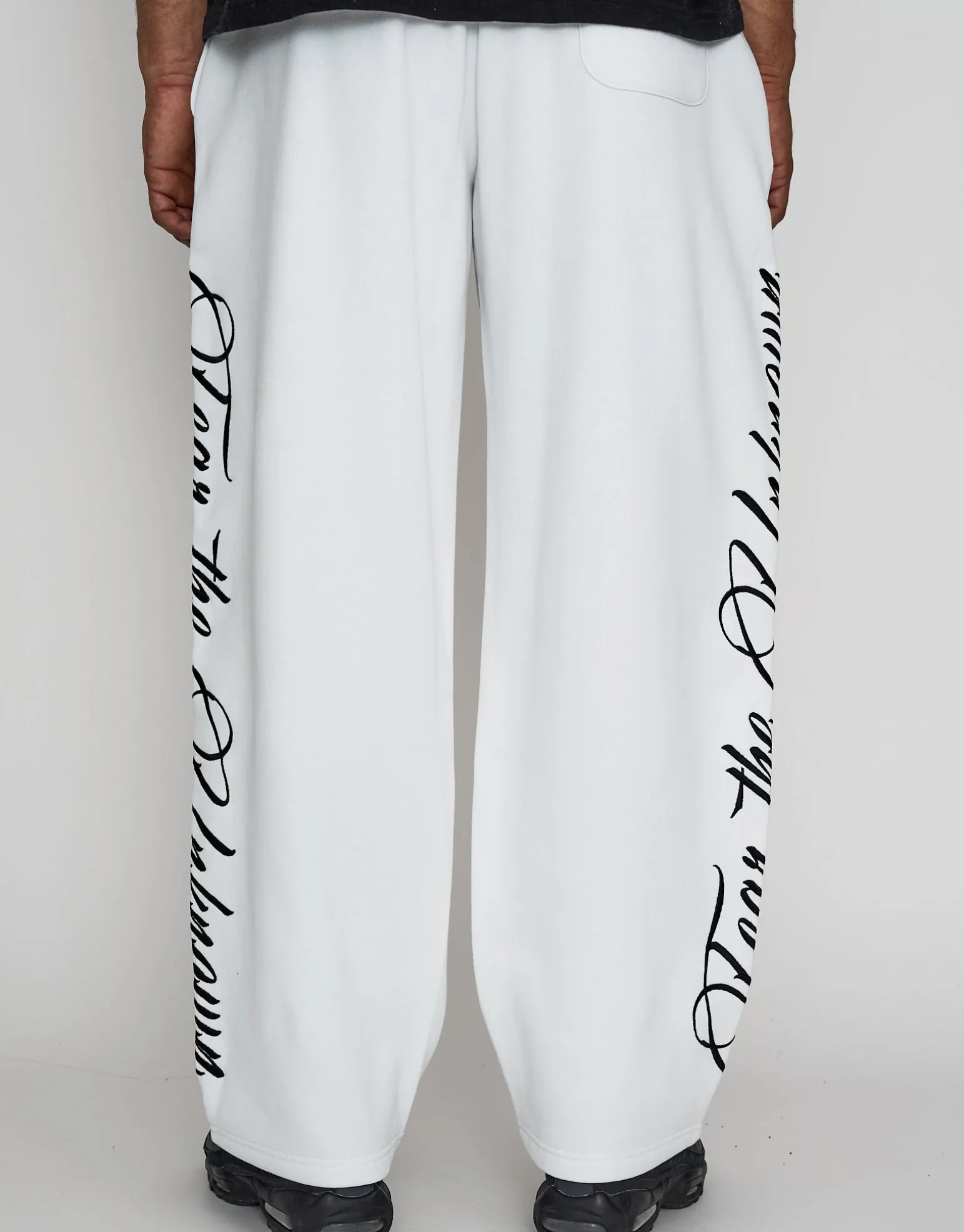 Script Wide Leg Track Pants in Washed Black