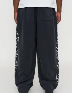 Script Wide Leg Track Pants in Washed Black