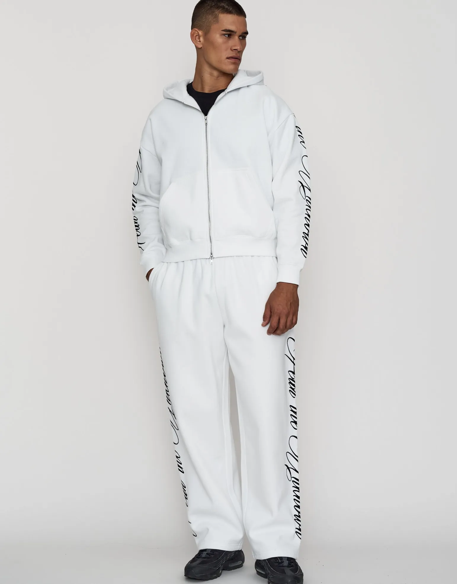 Script Wide Leg Track Pants in Washed Black
