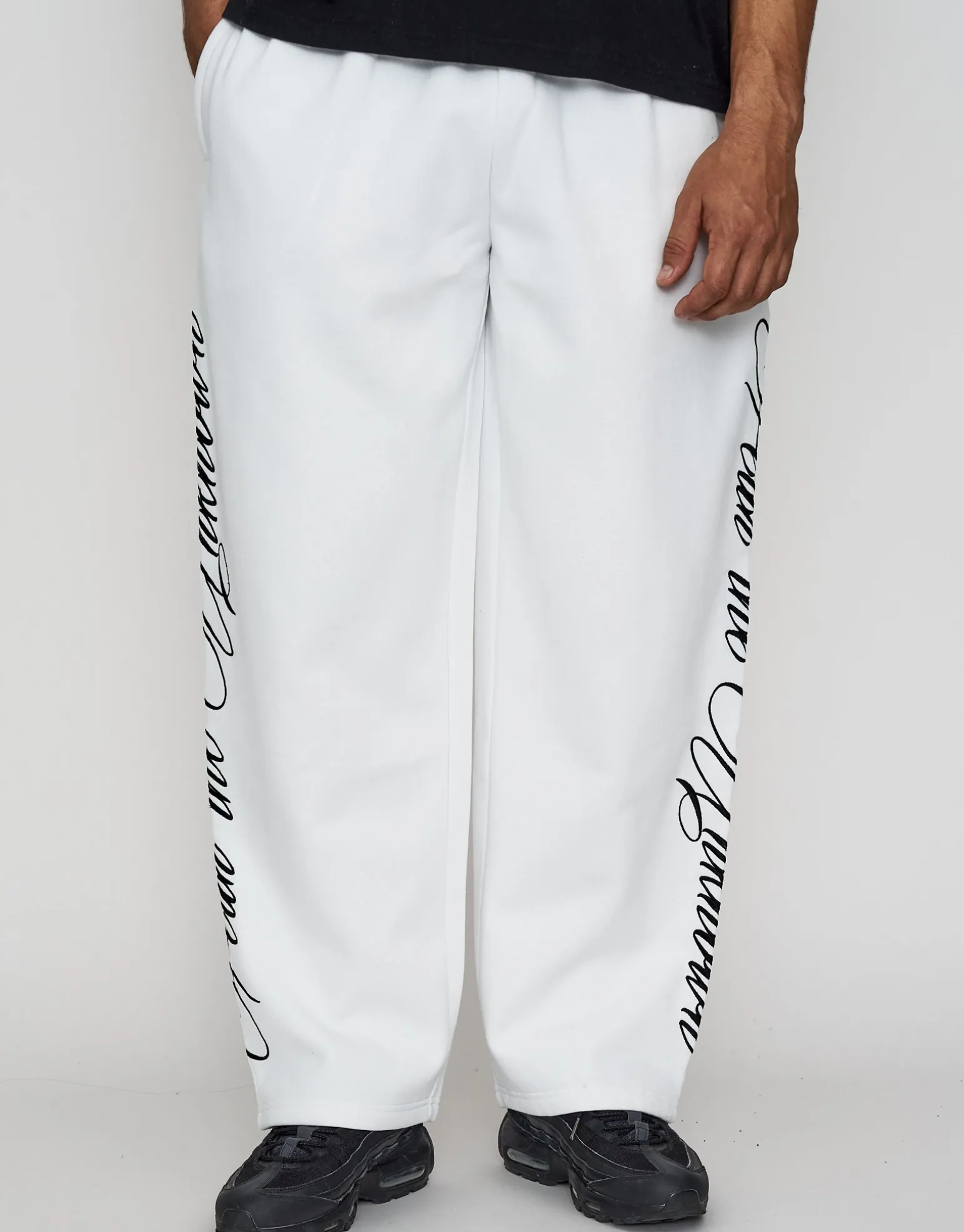 Script Wide Leg Track Pants in Washed Black