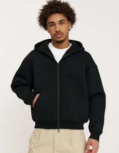 Scuba Deboss Zip Up Hoodie in Black