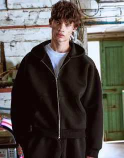 Scuba Oversized Cropped Zip Up Hoodie in Green
