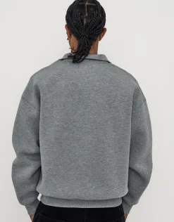 Scuba Oversized Cropped Zip Up Sweat in Grey Marle