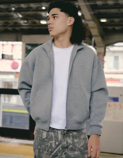 Scuba Oversized Cropped Zip Up Sweat in Grey Marle
