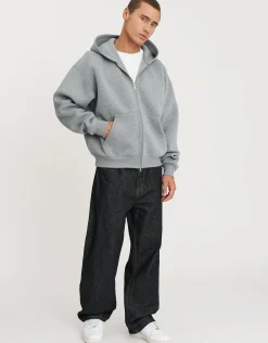 Scuba Oversized Cropped Zip Up Hoodie in Grey Marle