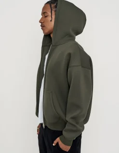 Scuba Oversized Cropped Zip Up Hoodie in Grey Marle
