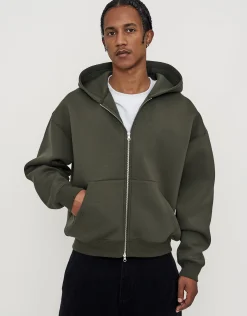 Scuba Oversized Cropped Zip Up Hoodie in Grey Marle