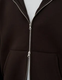 Scuba Oversized Cropped Zip Up Hoodie in Brown