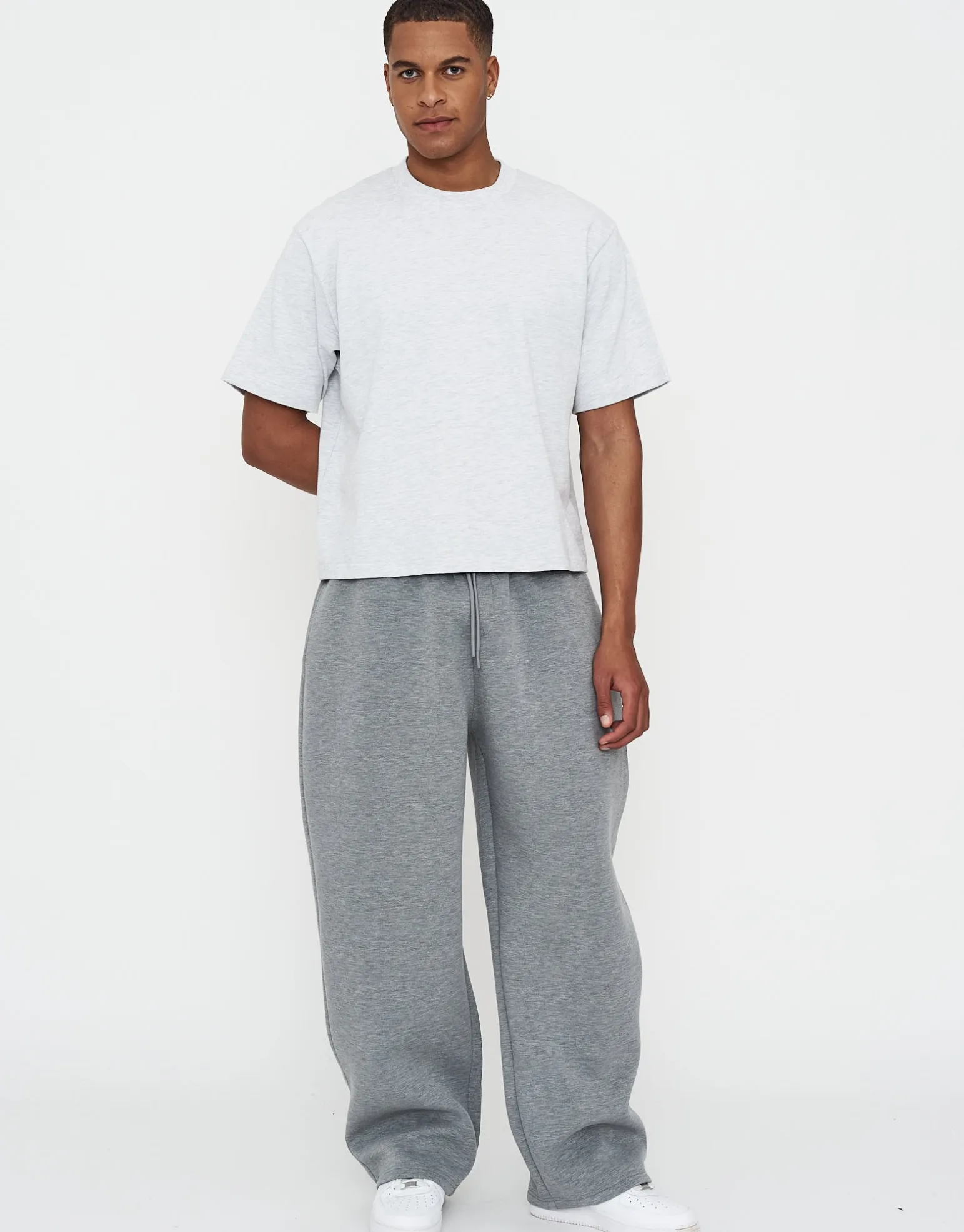 Scuba Wide Leg Track Pants in Grey Marl