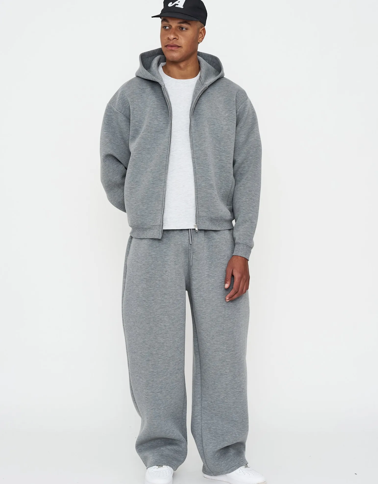 Scuba Wide Leg Track Pants in Grey Marl