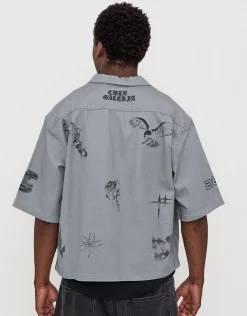 Sketch Cropped Zip Up Shirt in Pebble
