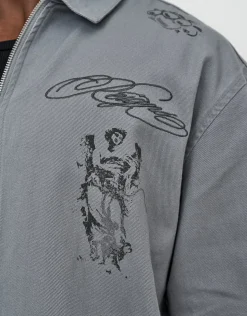 Sketch Cropped Zip Up Shirt in Pebble