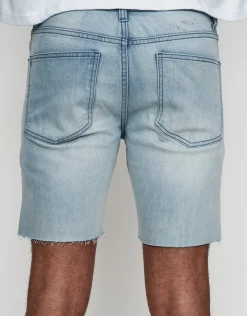Skinny Rip Denim Shorts in Snow Wash