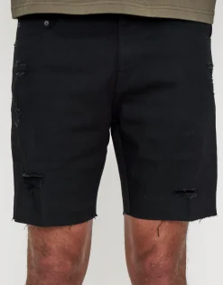 Skinny Rip Denim Shorts in Snow Wash